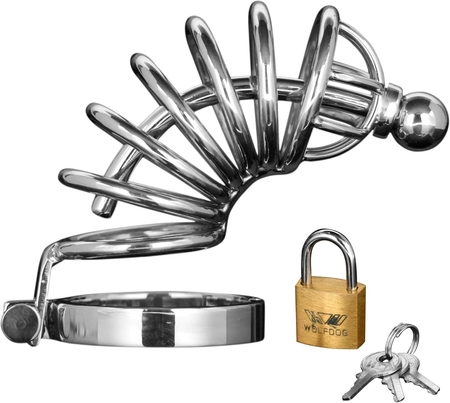 Master Series 4 Ring Stainless Steel Locking Male Chastity Cage image number 1