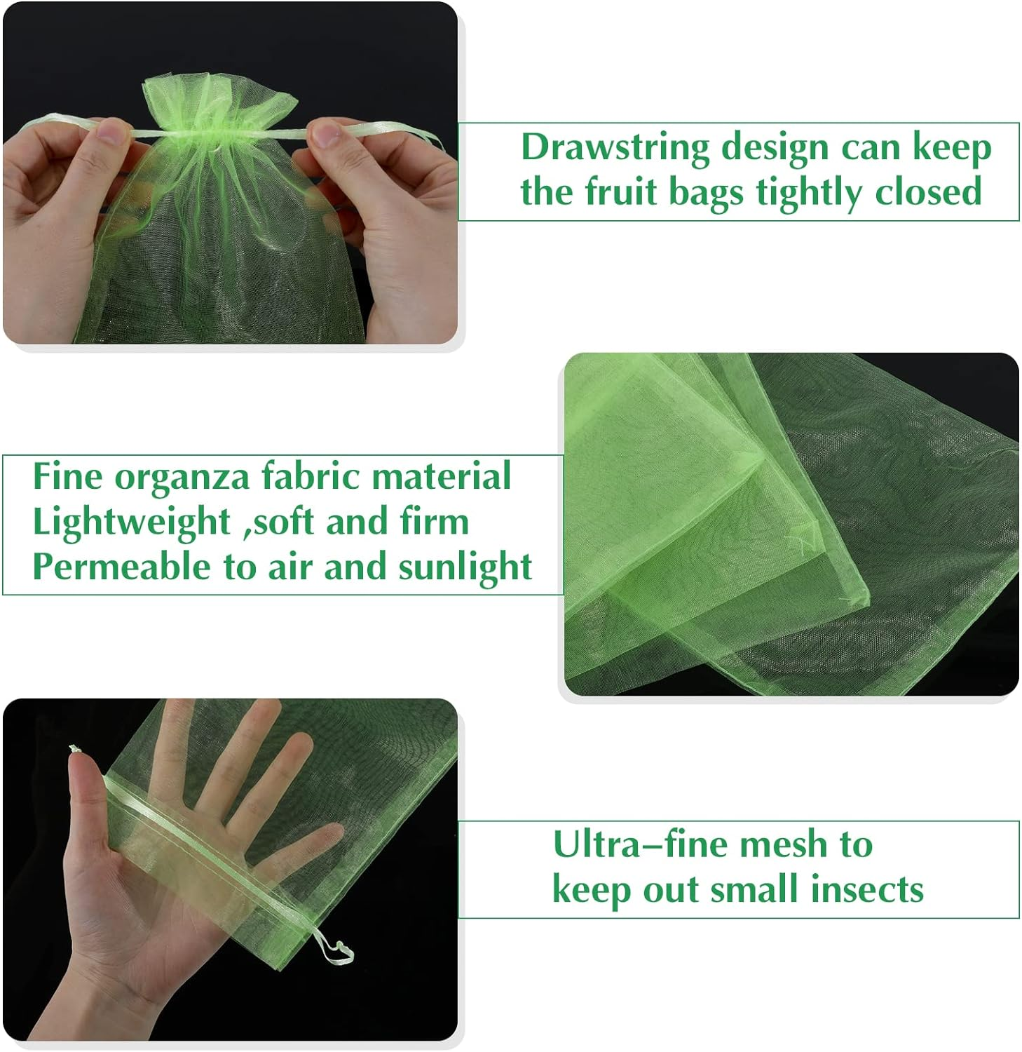 Kikhope 50 Pcs Fruit Protection Bags, 12''&times;8'' Fruit Netting Bags with Drawstring, Garden Fruit Cover Mesh Bag to Protect Plants from Pest Birds Squirrels image number 5