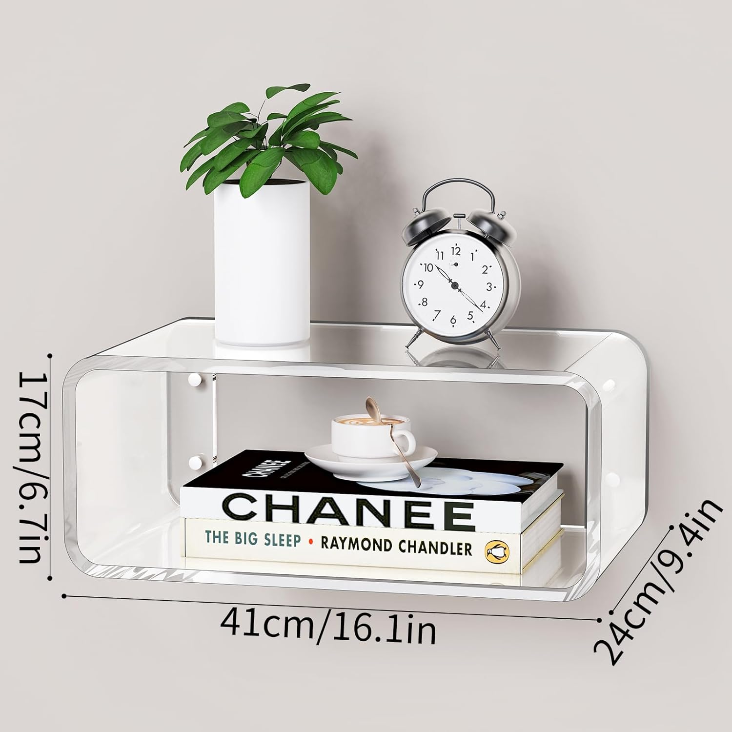 Acrylic Floating Nightstand, Bedside Table, Nightstand Shelf Wall Mounted Bedside Shelf (Clear, Small) - Green image number 3