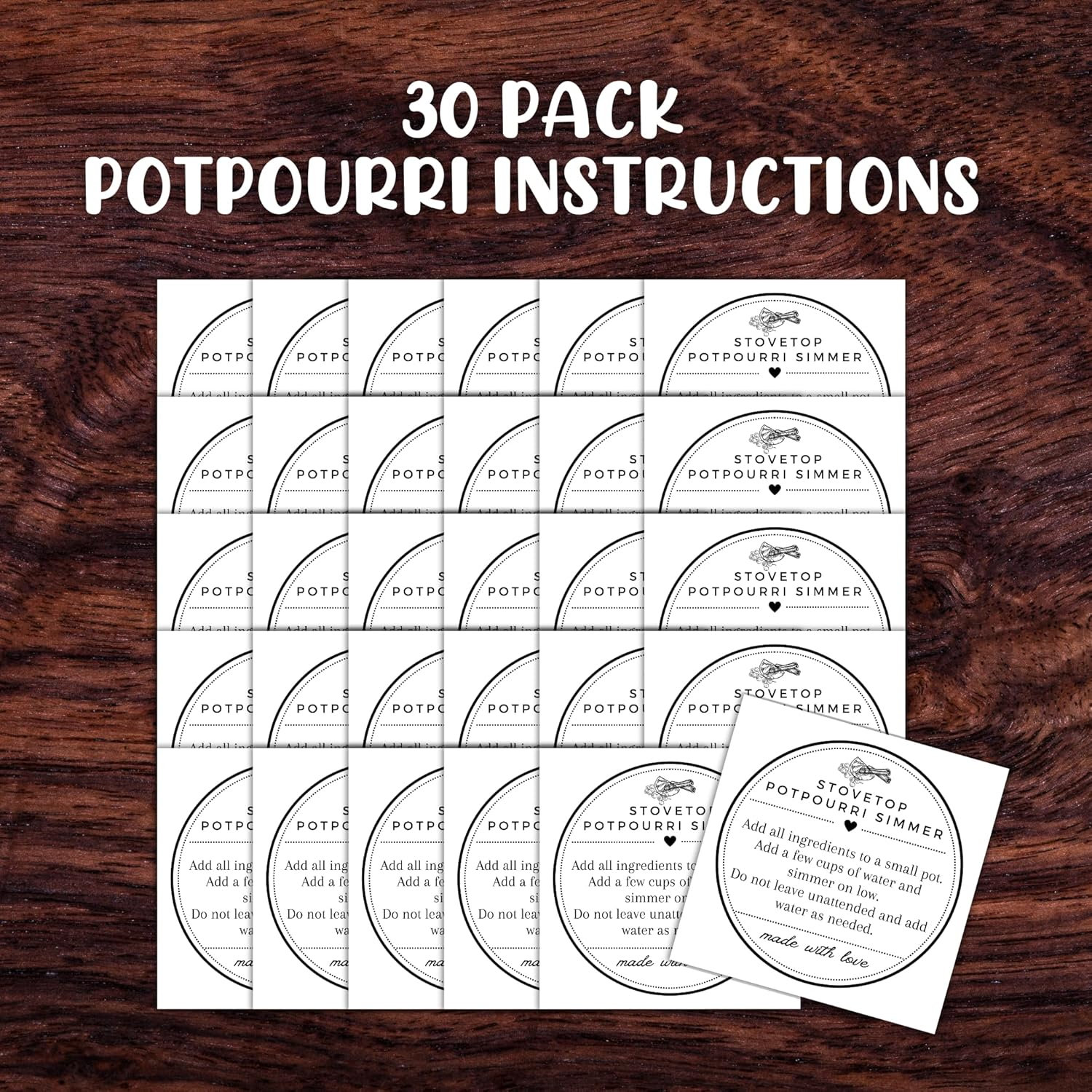 Stovetop Potpourri Instruction Label | 30 Pack 2.5&rdquo;X2.5&rdquo; Square Card Hang Tag for Package Stove Top Simmer Christmas Holiday Home Scent Use with Glass Saucepan Stove-Top Steamer Pot image number 6