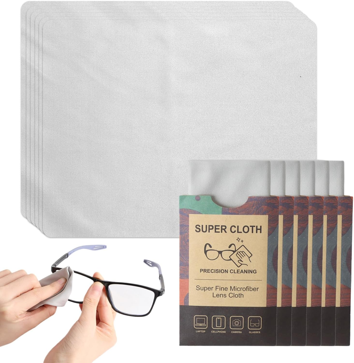 Microfiber Cleaning Cloth for Glasses, Premium Fiber Wipes for Glass Phone Computer Camera Screen Lens, Durable Reusable Absorbent Wiped No Streaks Lint Eyeglass Lens Cleaner(6 Pcs, Grey) image number 4