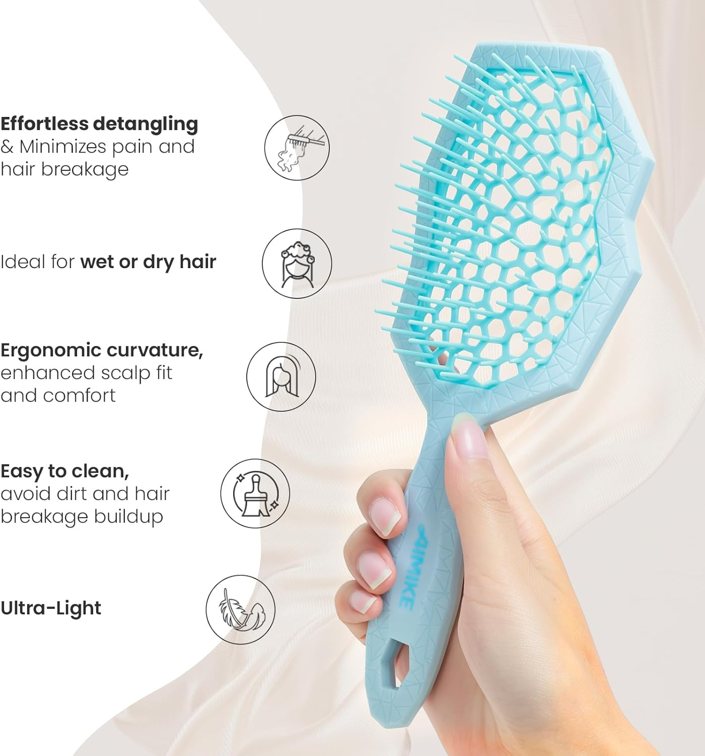 AIMIKE Glacier Detangling Brush, Pain-Free Detangler Brush for Curly Hair Wet & Dry Use, Glide through Tangles with Ease, Vented Hairbrush for Women'S 2C to 4C Curls, Blue - Blue image number 5