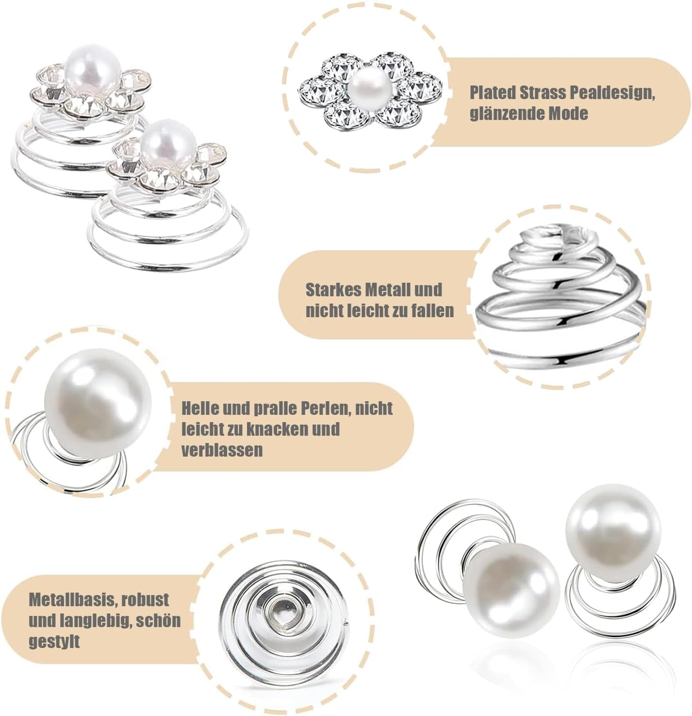 Esshogo Pack of 24 Bridal Hair Pins, Spiral Hair Pins, Hair Rhinestone Pearl Hair Pin Diamond Pearl Flower Jewels Accessories Spiral Wedding Hair Clip for Women, Girls, Wedding, Bridal Shower (2 image number 6