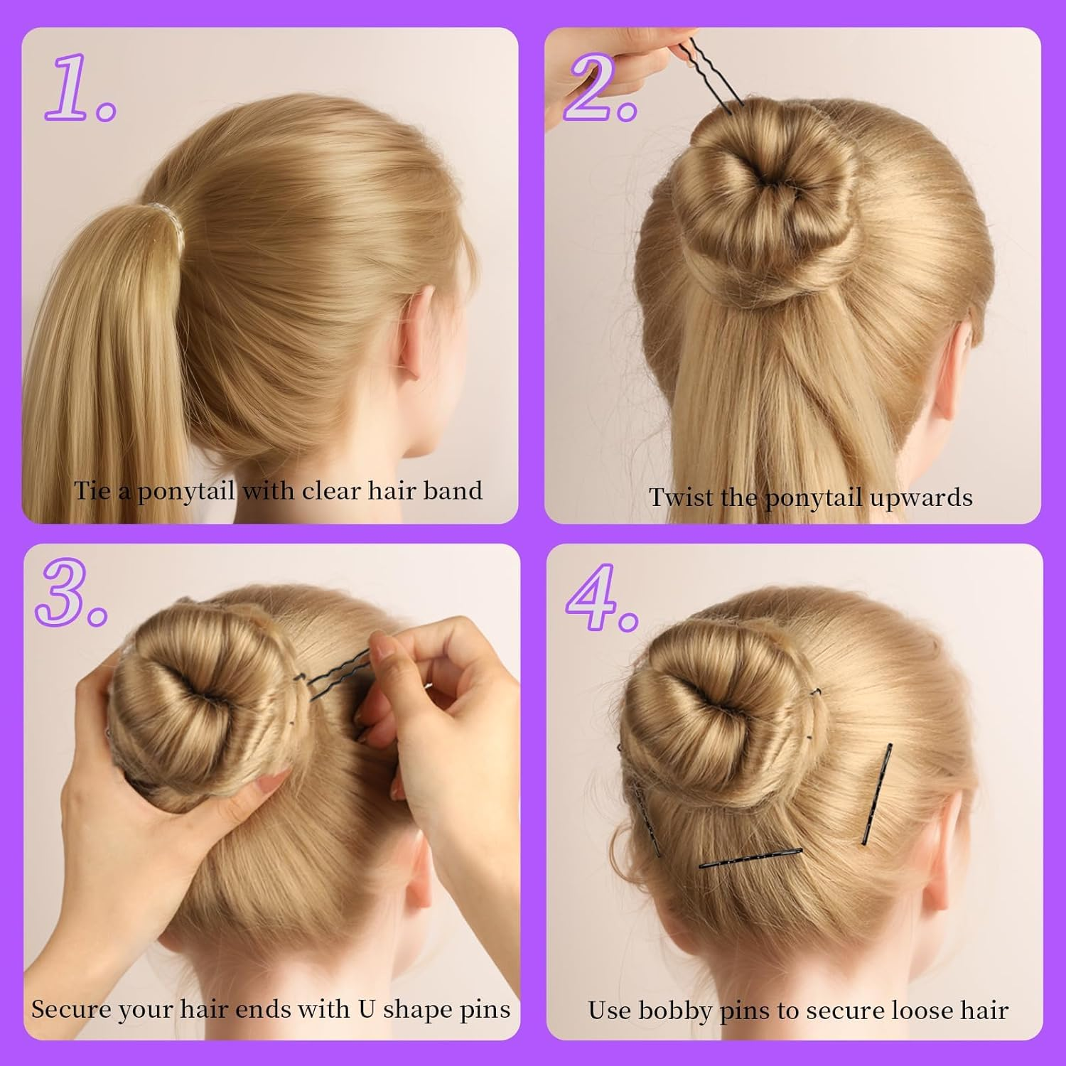 300Pcs Bobby Pins U Shaped Hair Pins Kit, 100 U Shaped Hair Pin for Women 2Inch 2.36Inch 100 Bobby Pins 2Inch, 2.75Inch and 100 Hairbands (Black) - Black image number 5