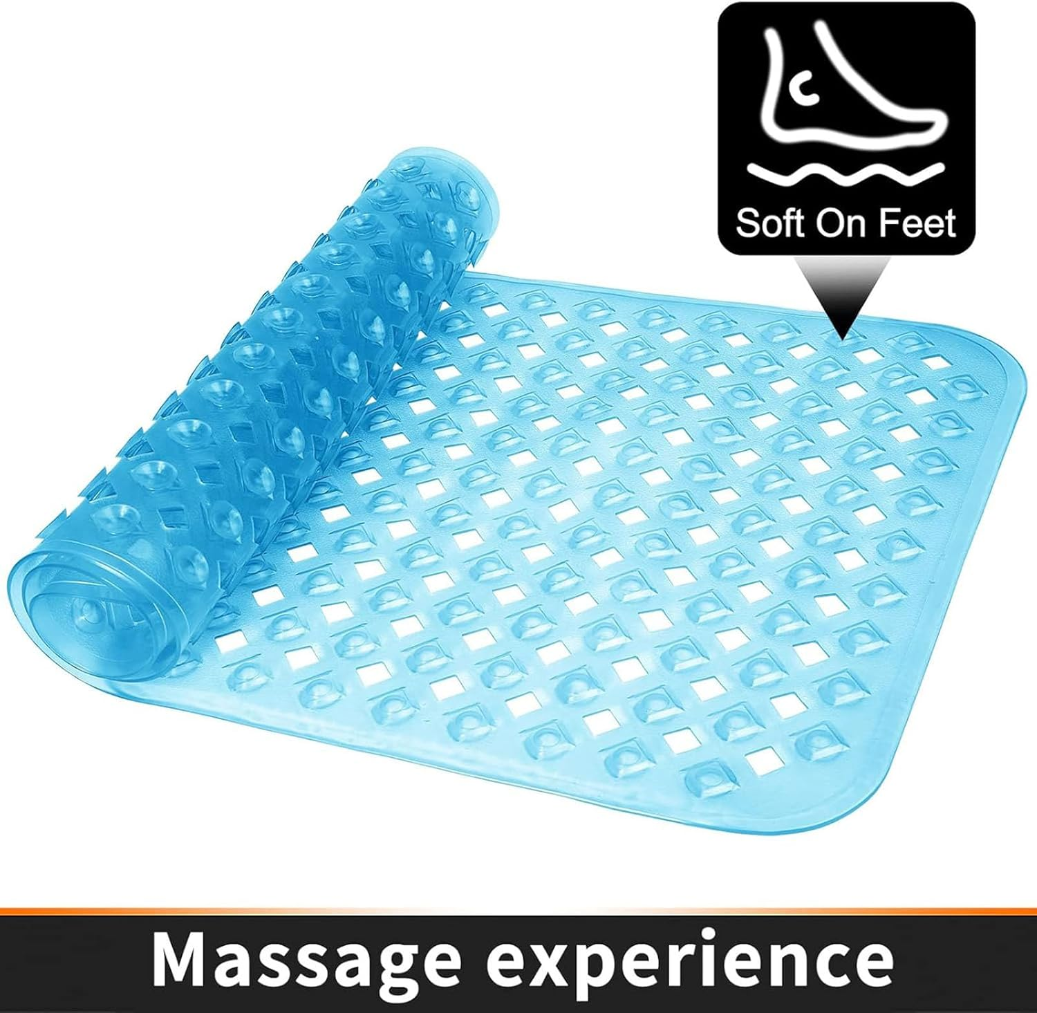 Non Slip Soft Bath Mat with Suction Cups & Drain Holes - Washable Bathtub Floor Liner for Bathroom - Luxurious and Comfortable - 88 * 40 CM, Blue image number 2
