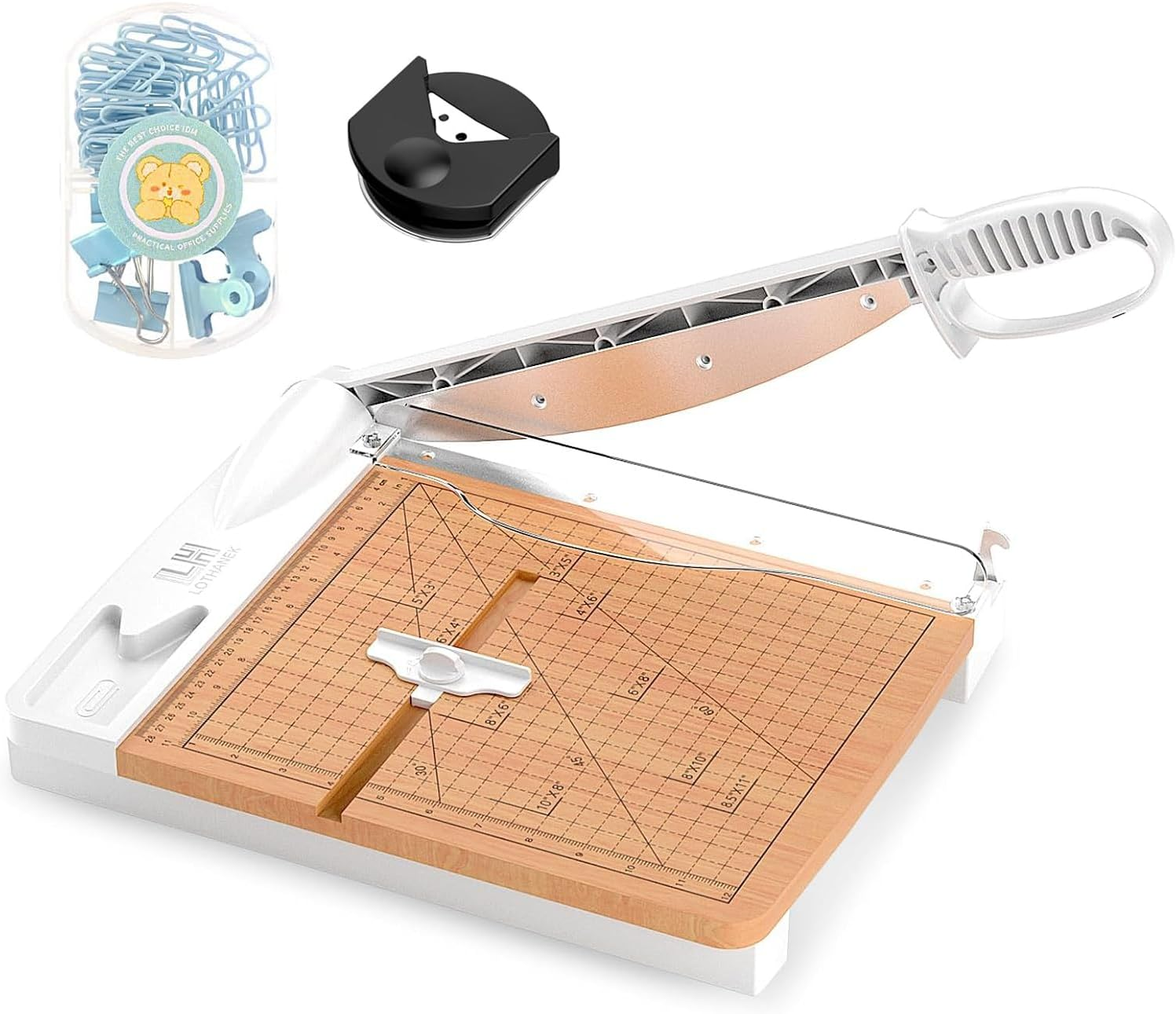 12'' Wood Guillotine Paper Cutter, Heavy Duty Wood Base Paper Trimmer with 32 Sheets Capacity Paper Cutting Board for Classroom, Crafting, Cardstock, Art Projects