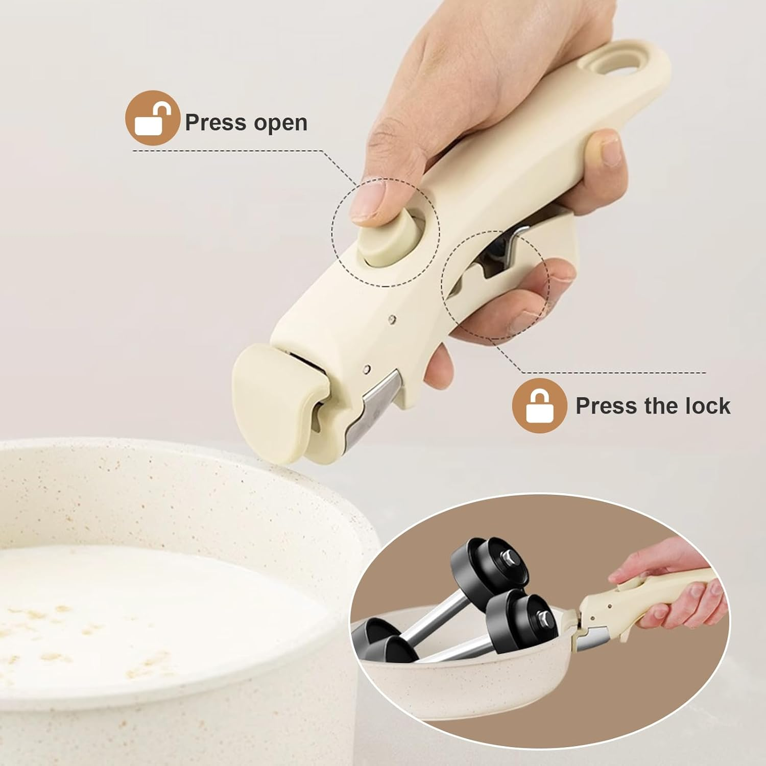 20 Pcs Pots and Pans Set Non Stick, Ceramic Cookware Set Detachable Handle, RV Kitchen Cooking Set Removable Handles, Stackable Non-Stick Pots Set for All Stoves and Oven Safe, Cream White image number 6