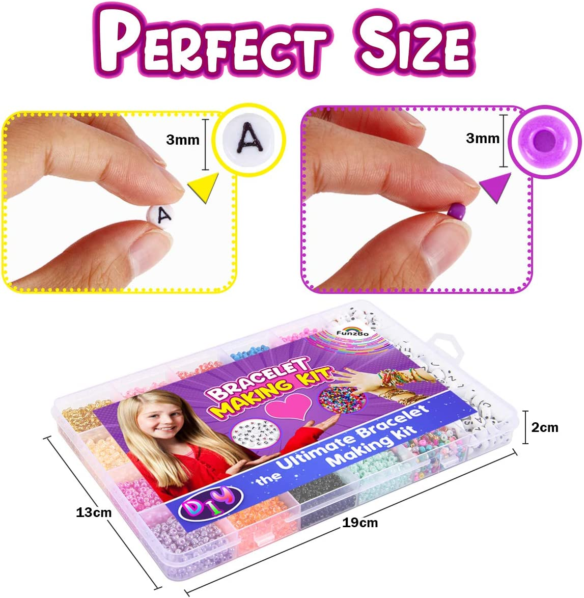 FUNZBO 10000Pcs, 20 Colors 3Mm Glass Seed Beads - Friendship Bracelet Kit, Beads for Bracelet Making Kit & Jewelry Making Kit, Gifts, Crafts for Teens, Kids, Girls, Boys image number 5