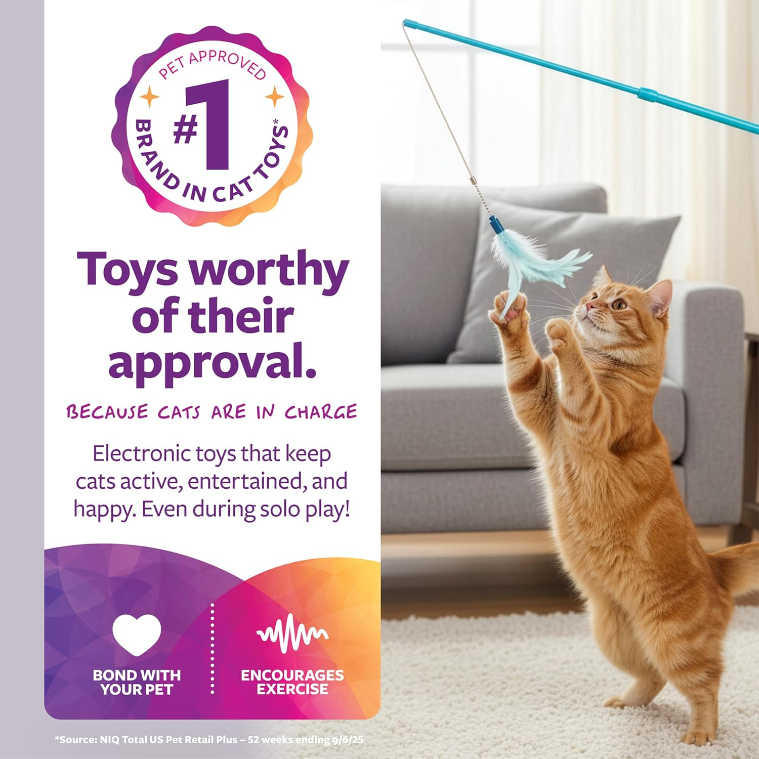 Smartykat Frisky Flyer Feather Wand Cat Toy, Extendable up to 24" - Blue, One Size image number 5