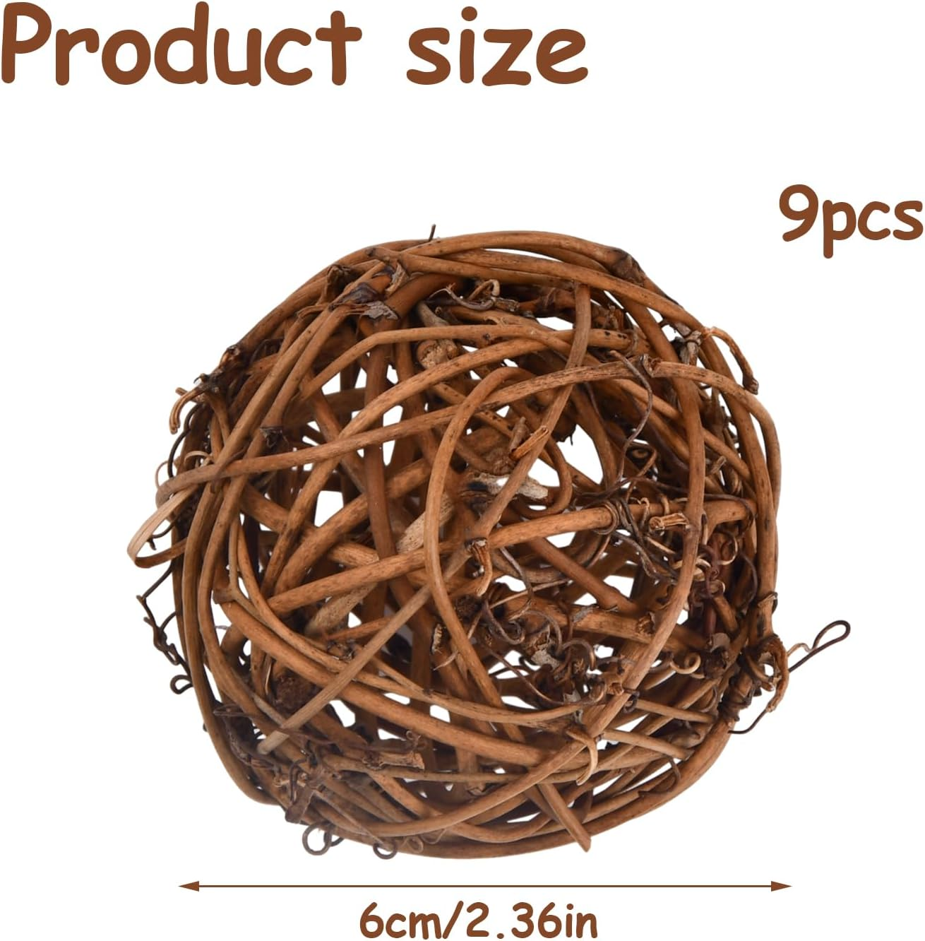 Hoxfly Chew Balls Set, 9 Pieces Willow Ball Toy for Small Animals, 6 Cm Grass Toy for Rabbit Hamster, Bird Chew Toy, Treats Braided Straw Toy for Small Animals, Parrot image number 5