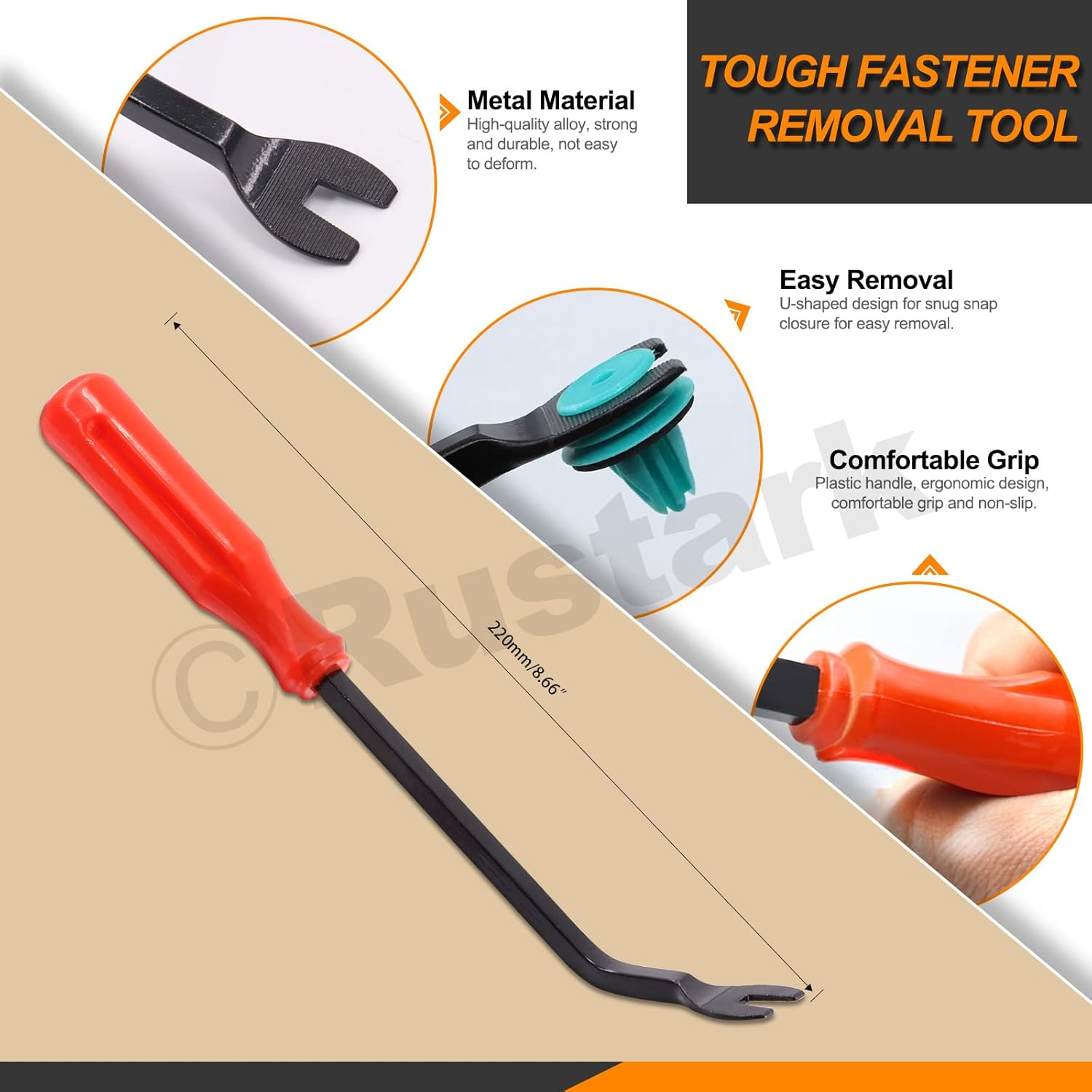 Rustark 8Pcs Auto Car Trim Removal Tool Kit Pry Tool Set Car Trim Removal Tool Interior Door Panel Fastener Removal Tool for Auto Car Clip Audio Dashboards Panel Installer image number 5