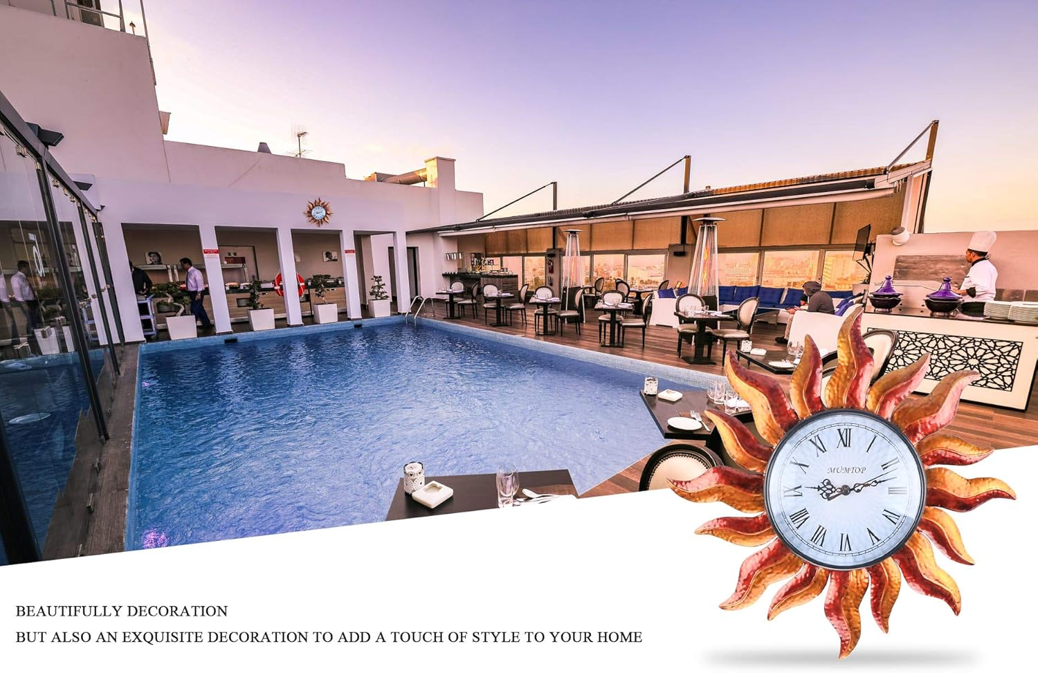 MUMTOP Indoor Outdoor Wall Clock Outdoor Clock Wall-Mounted Clock Exquisite Decoration (Sun) image number 5