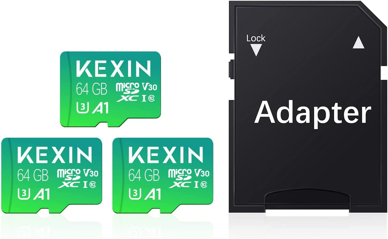 KEXIN Micro SD Card 64GB + SD Adapter Micro SDXC Memory Card Micro SD Card C10, U3, A1, V30 SD Card Memory Card TF Card for Switch, Tablet, Camera, Drone, Mobile Phone, Home Monitor Green Pack of 3