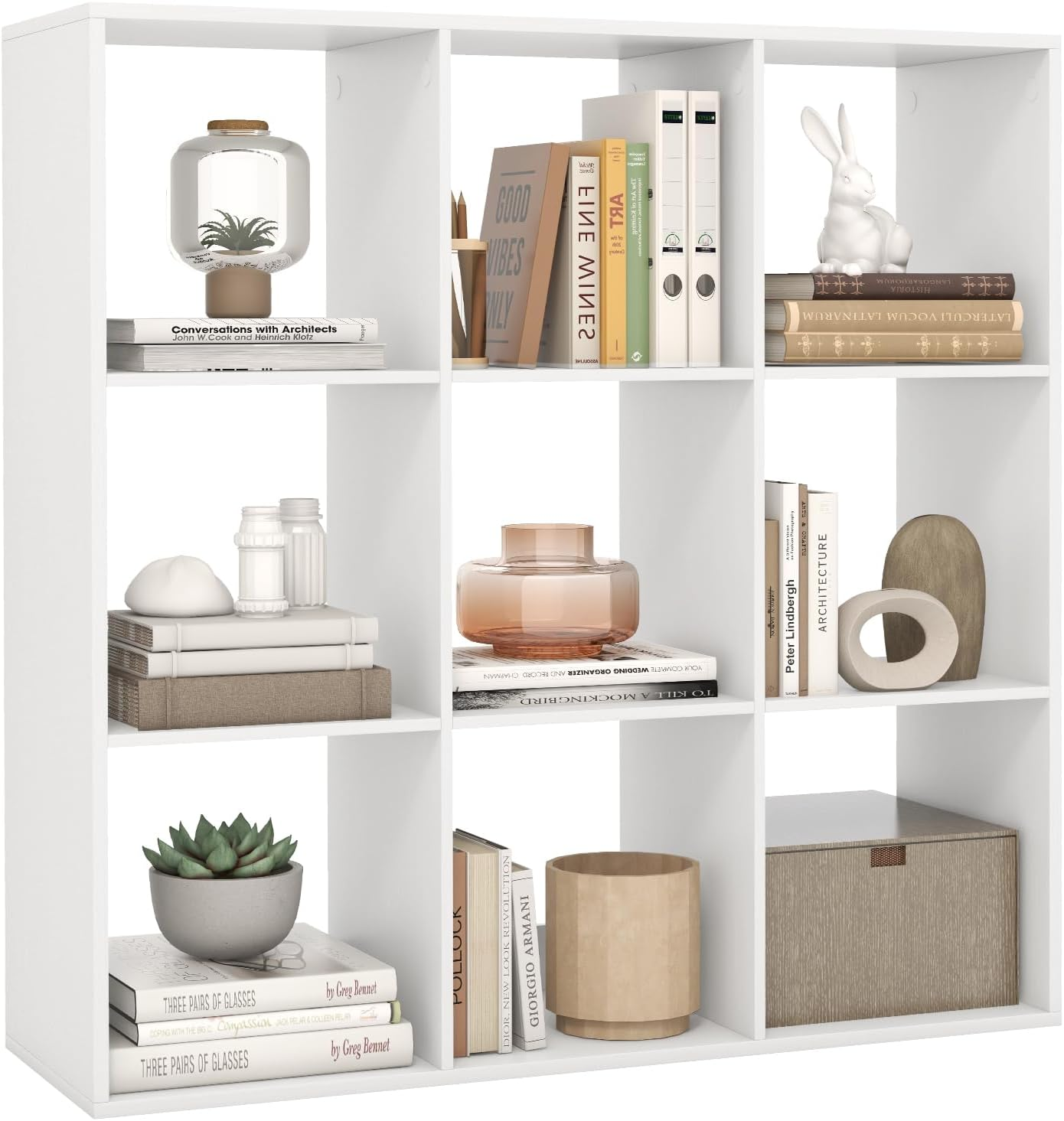 Giantex 8-Cube Bookshelf, Modern Cubby Bookcase with Back Guardrail & Anti-Tipping Kits,5-Tier Freestanding Open Storage Organizer with Shelves for Living Room, Bedroom, Study, White (9-Cube) image number 4