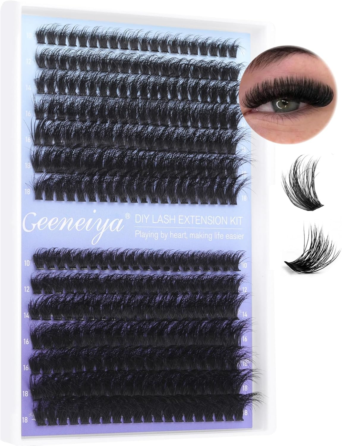 Geeneiya Eyelash Clusters Fluffy Lash Extension Mink Thick Cluster Eyelash Extensions 10-18MM Cluster Lashes Individual Fluffy Fake Eyelashes, Not Kit (0.07D, 60P+80P, 280Pcs) image number 6