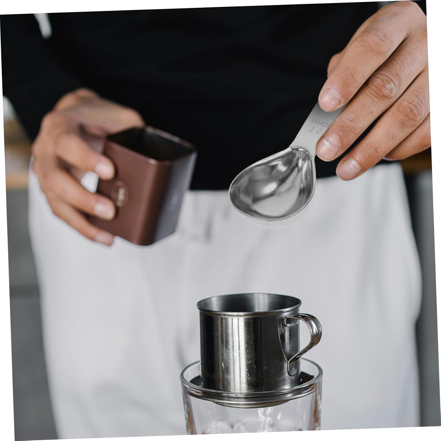 COLLBATH 2Pcs Stainless Measuring Spoon Short Handle Precision Scoop for Ground Coffee Milk Powder Tea Kitchen Tool for Accurate Measurements image number 4