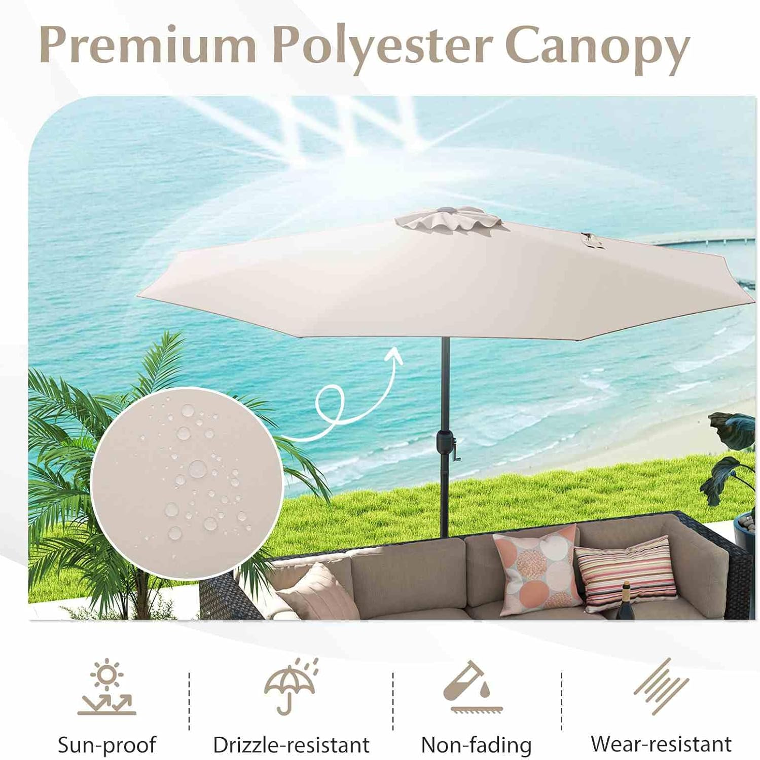 Costway 3.6 M Patio Umbrella, Outdoor Market Umbrella W/Crank Handle, 8 Sturdy Ribs, Double-Tiered Table Umbrella, Sun-Protective Waterproof Canopy round Parasol for Garden Backyard Deck Pool Lawn image number 2