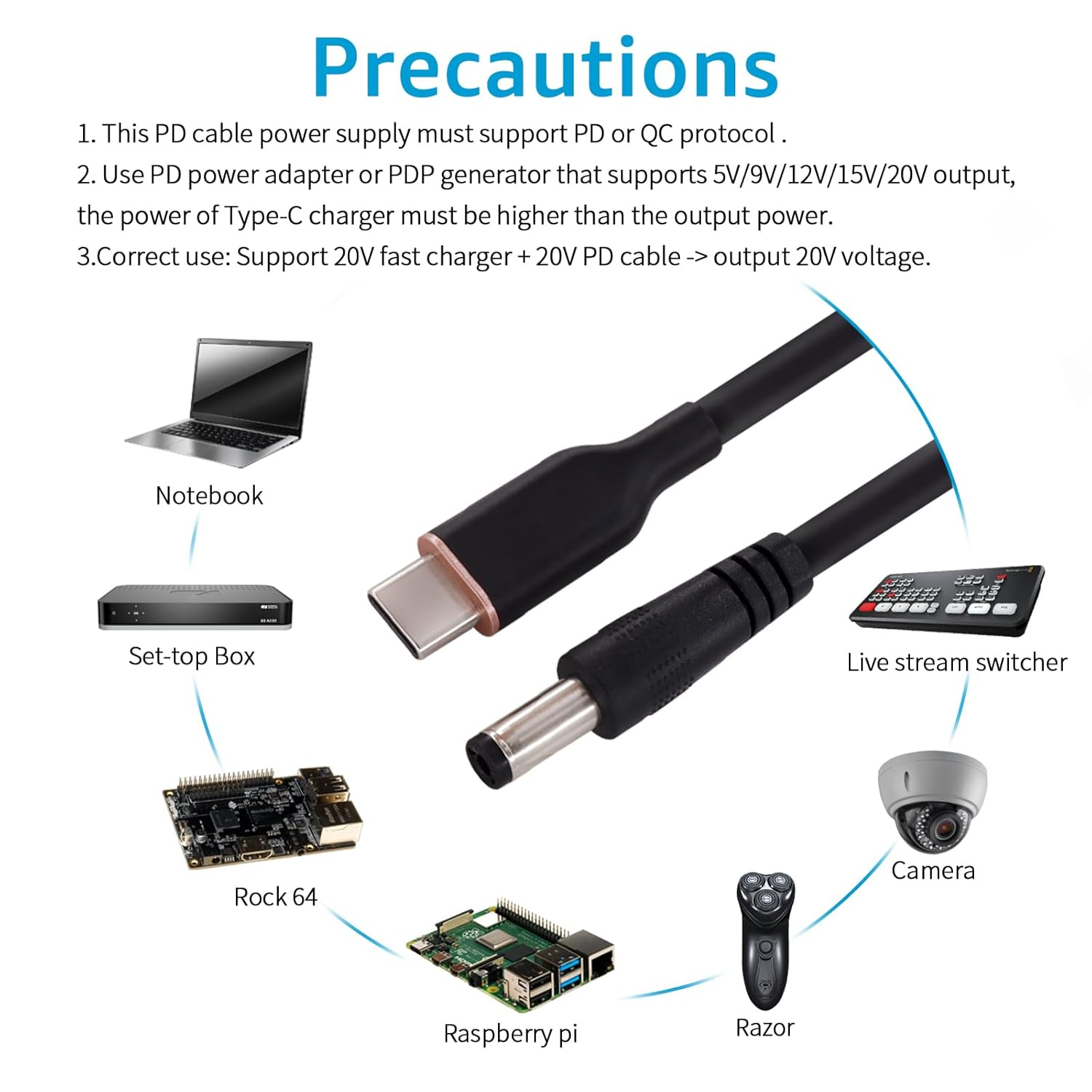 DSD TECH Magicconn SH-CP20A USB Type C PD to DC Power Cable(55X25)-20V image number 2
