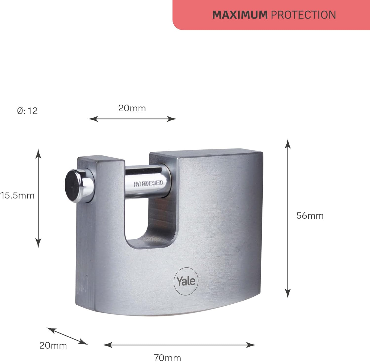 Yale - Y124B/60/110/1 Maximum Security 60Mm Brass Block Lock - Chrome Finish - Open Steel Shackle - 3 Keys image number 2