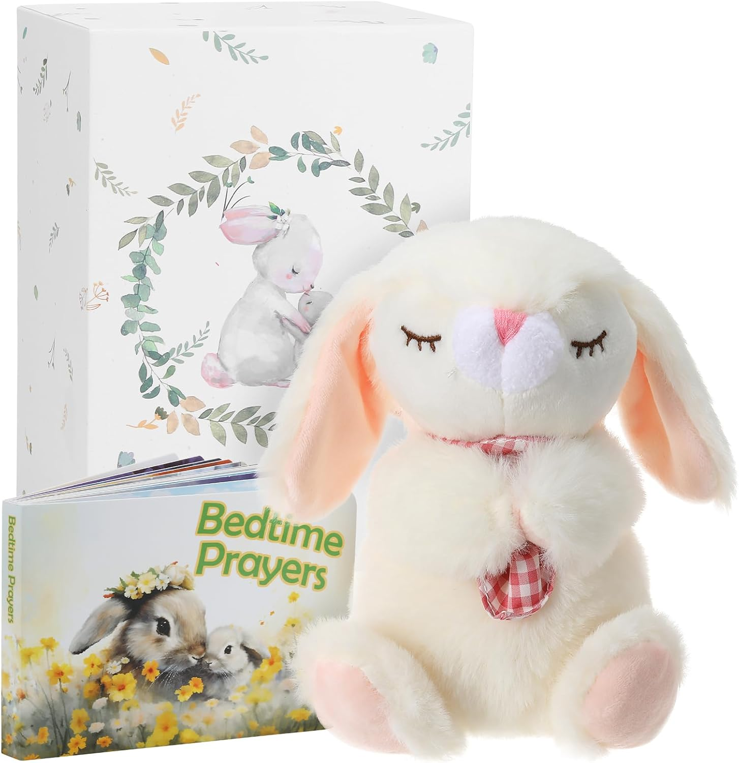 Sawnfay Baptism Gifts for Girls and Newborn Baby, Christening Gifts Set, 7" Praying Bunny Plush Toy and Bedtime Blessing Book in Keepsake Gift Box, Ideal for Kids