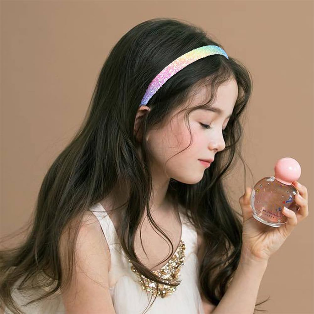 Visxcnu Pack of 4 Glitter Hair Bands Colourful Hair Accessories Plastic Glitter Cute Non-Slip Thick Glitter Confetti Rainbow Hair Bands with Teeth for Little Girls image number 5