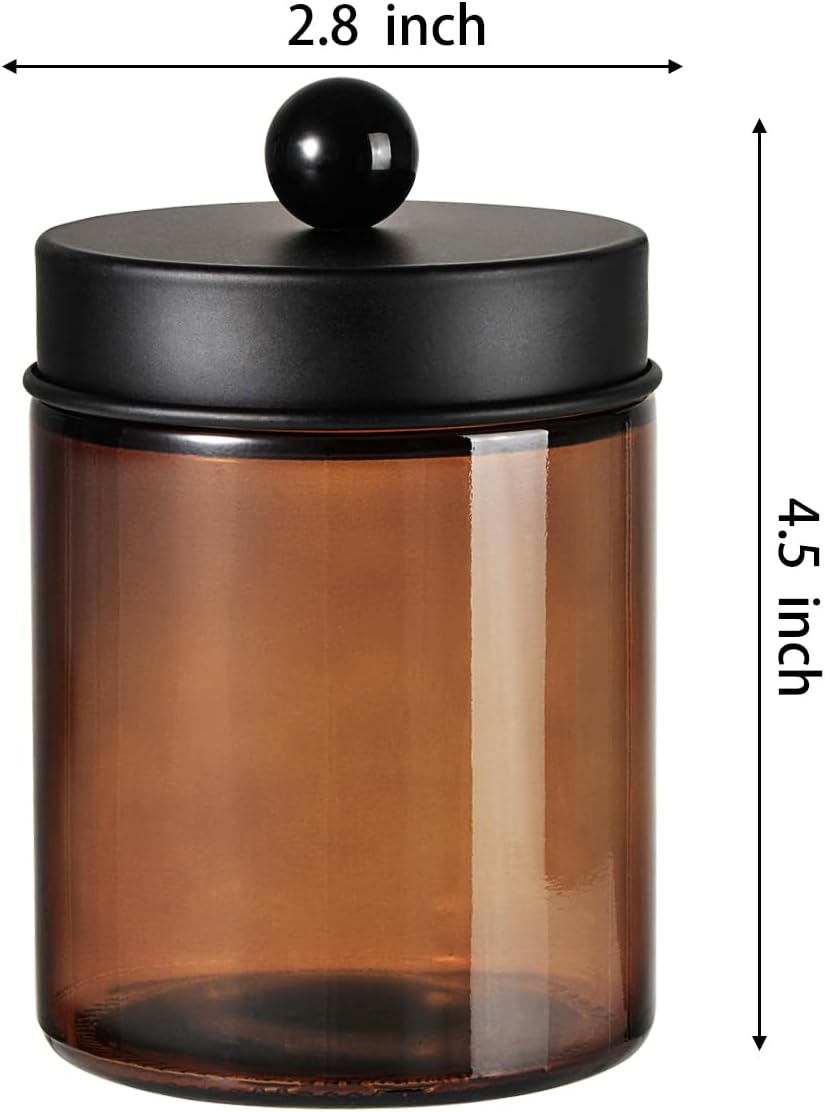 Amber Glass Qtip Holder, Apothecary Jar,Qtip Dispenser with Metal Lid & Stickers- 3Pack Containers,Vanity Canister Organizer Storage,Bathroom Accessories Set for Cotton Swab, Ball, Pad, Floss image number 4