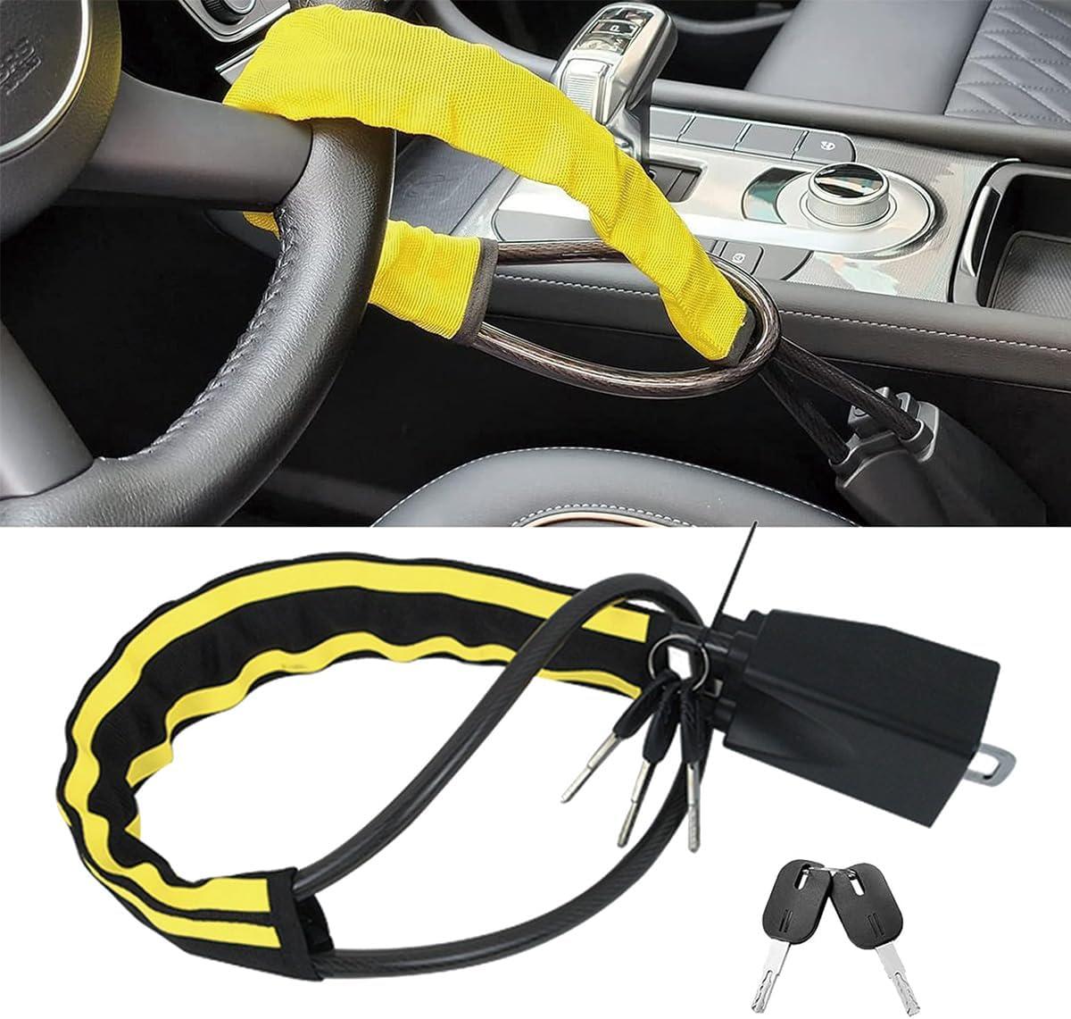 Steering Wheel Lock Universal anti Theft Car Lock with 3 Keys Fit Most Cars Vehicle Truck SUV Van (Red)