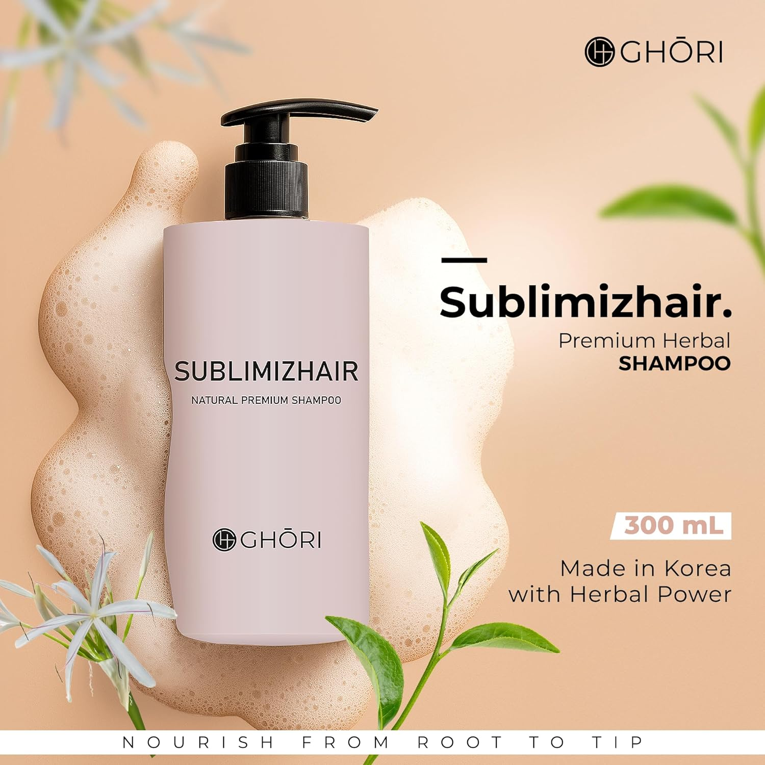 Ghori Sublimizhair Korean Herbal Shampoo for Dry & Damaged Hair | Hanbang Formula with Ginseng, Licorice & Tea Extracts | Gentle Scalp Cleansing | Ph Balanced Shampoo | 300 Ml / 10.1 Fl Oz image number 2