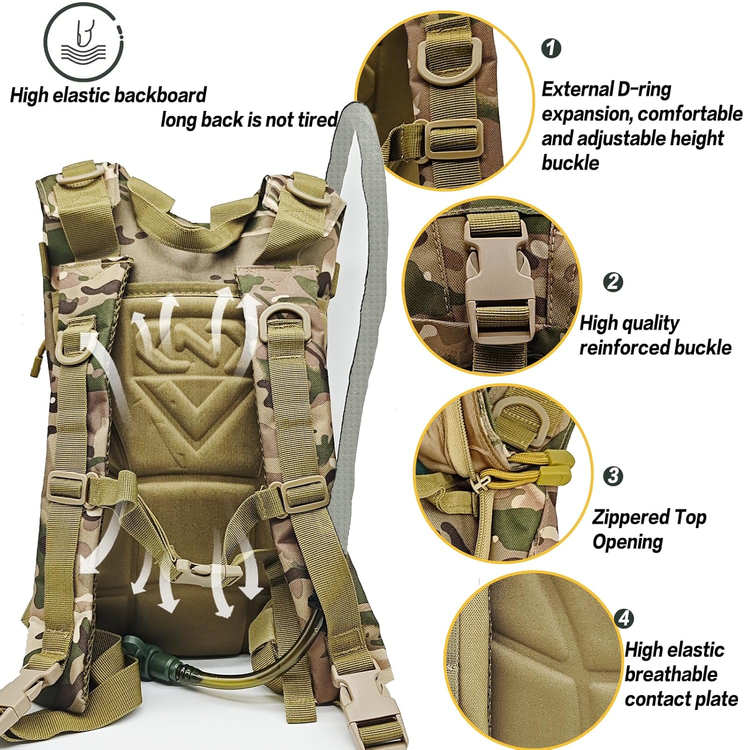 RAPIDSKY Tactical Hydration Backpack 3L - Lightweight Outdoor Water Bladder Pack for Men & Women, Perfect for Hiking, Cycling, Running, Hunting and Camping image number 2