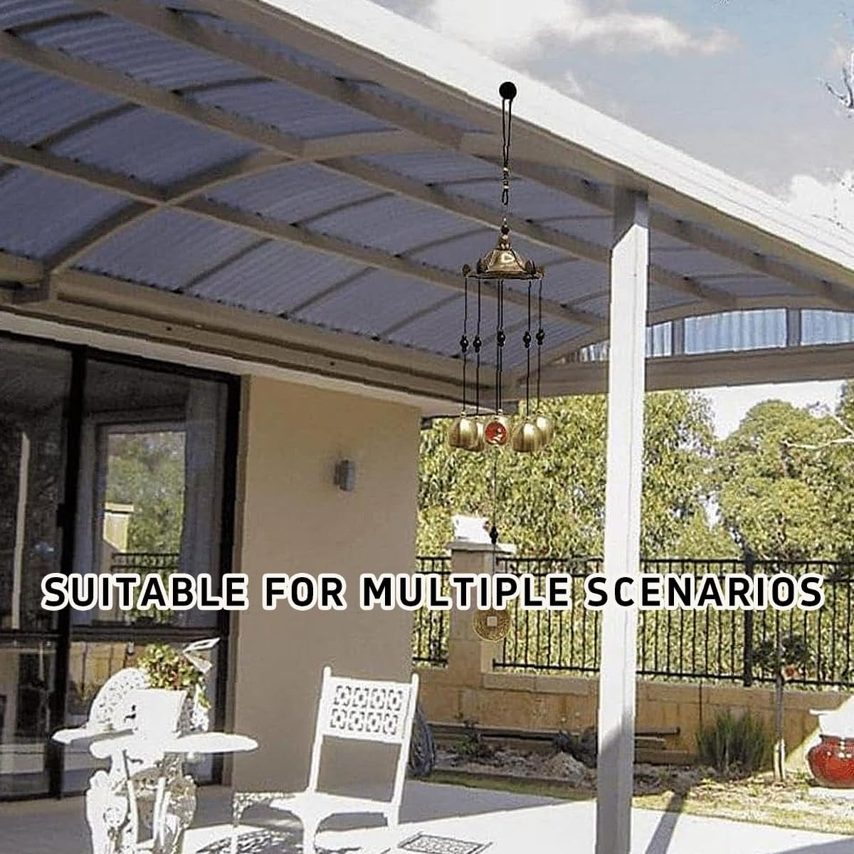 AIMALL Wujiaoting Metal Dragon Wind Bell Pendant - Traditional Feng Shui Wind Chime with Dragon Design, 21.1In Hanging Ornament for Home and Garden D&eacute;cor, Lucky Charm, 5 Bells and Lucky Coin image number 6