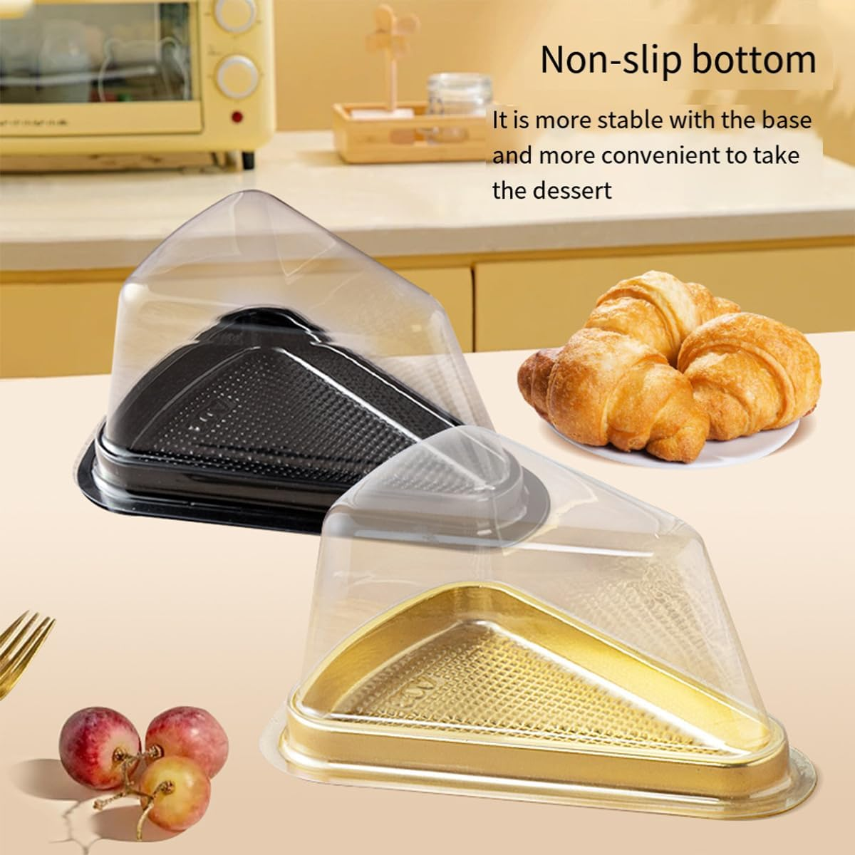 AIMALL 100Pcs Black or Gold Triangle Cake Boxes Dessert Packaging with Non-Slip Bottom and Secure Buckle for Mousse, Lasagna, and Baking Storage image number 5