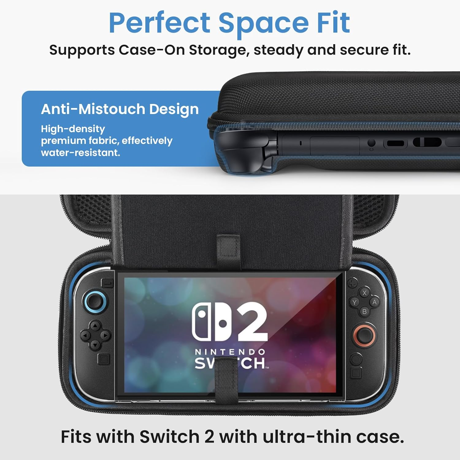 THRAU Nintendo Switch 2 Carrying Case Large Capacity Hard Shell Travel Pouch with 2 Screen Protectors, Thumb Grips, 24 Game Card Slots for Switch 2 Console & Accessories (Standard Version) image number 6