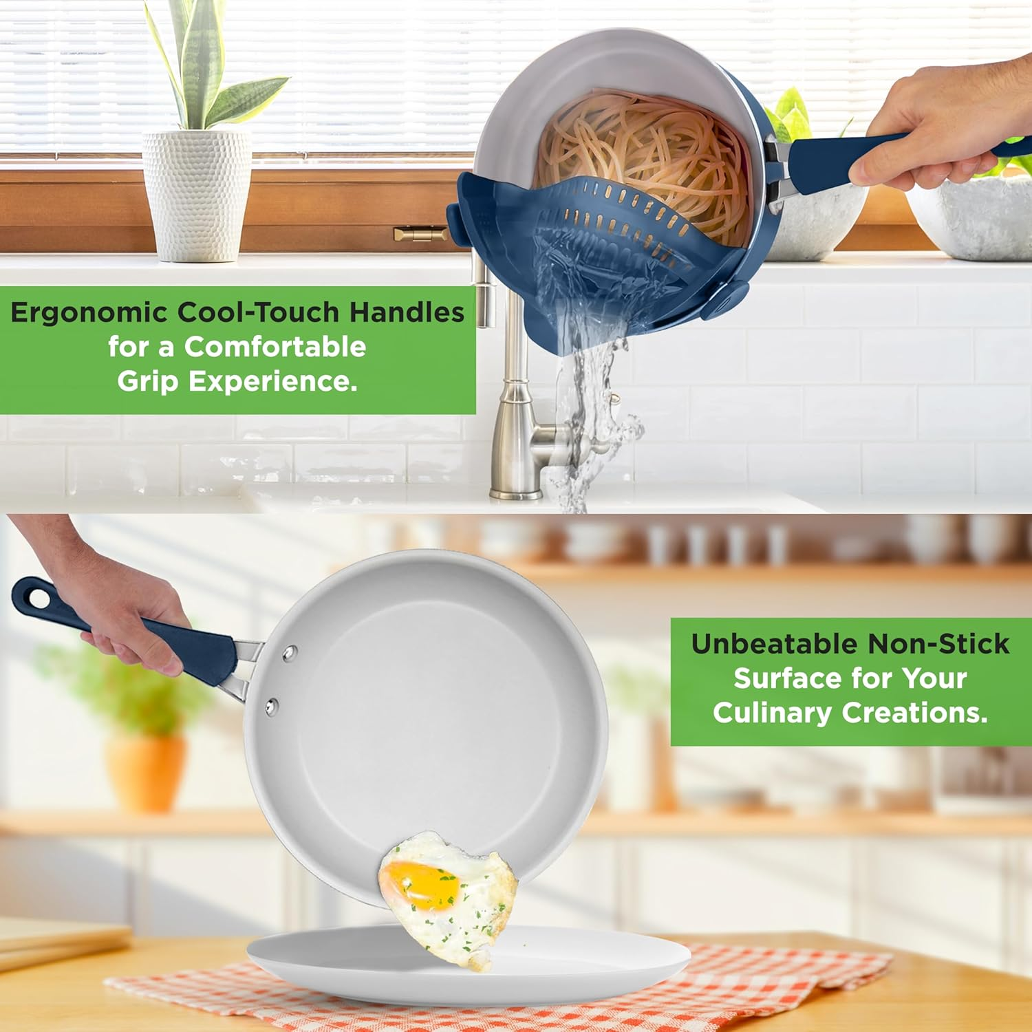 Nutrichef Cookware/Bakeware 20-Piece Set Includes a Saucepan, Frying Pans, Cooking Pots, Oven Pot, Lids, and Utensils. Nonstick, Ptfe/Pfoa/Pfos-Free, Heat-Resistant Silicone Handles, Navy Blue image number 6