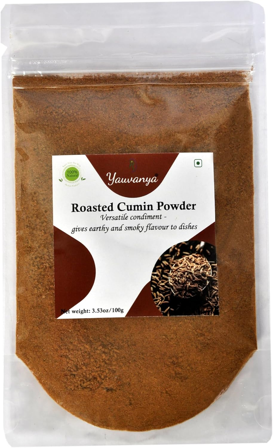 Yauvanya Bhuna Jeera (Roasted Cumin) Powder, 100G, Ground Cumin, Gluten-Free, Vegan, Spice image number 1