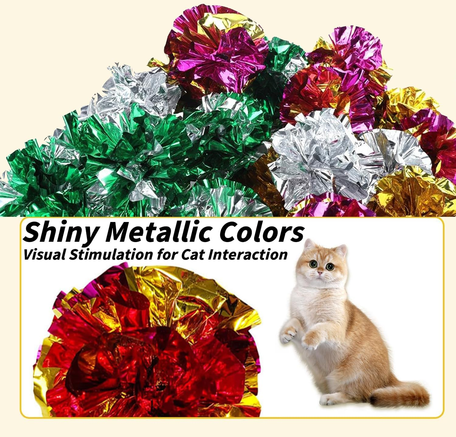 Ecixniy 20 Pcs Cat Crinkle Balls, Colorful Interactive Toys for Cats, Lightweight, Shiny Mylar Balls, Cat Play Balls for Kittens, Indoor Cat Toy, Crinkle Balls with Crisp Sound （Random Color） image number 2