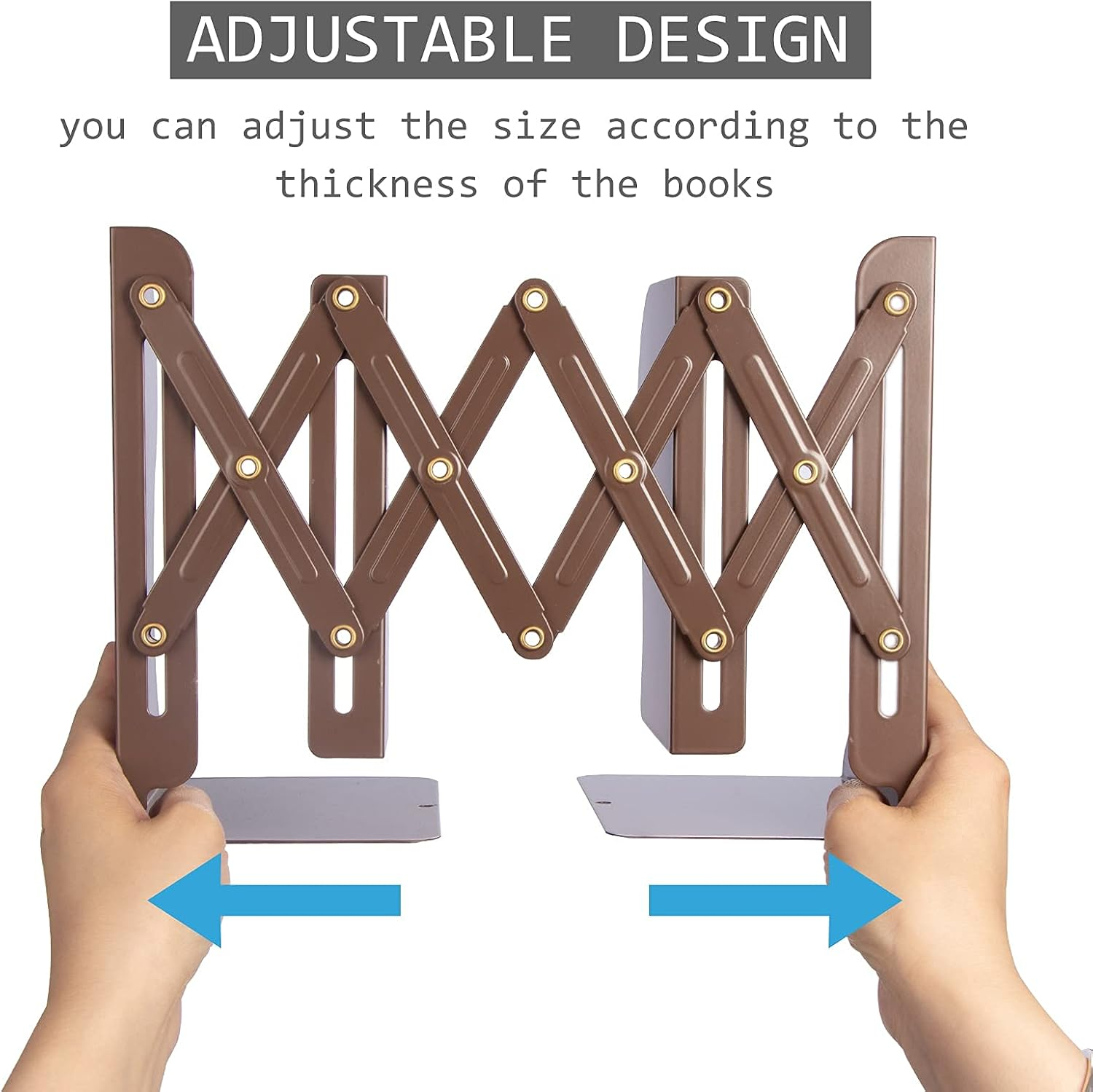 Aobopar Book Ends, Bookends for Shelves, Book Organizer for Desk, Metal Bookends for Heavy Books, Book Holders for Shelves, Suitable for Office, Home and School Use (Brown) image number 3