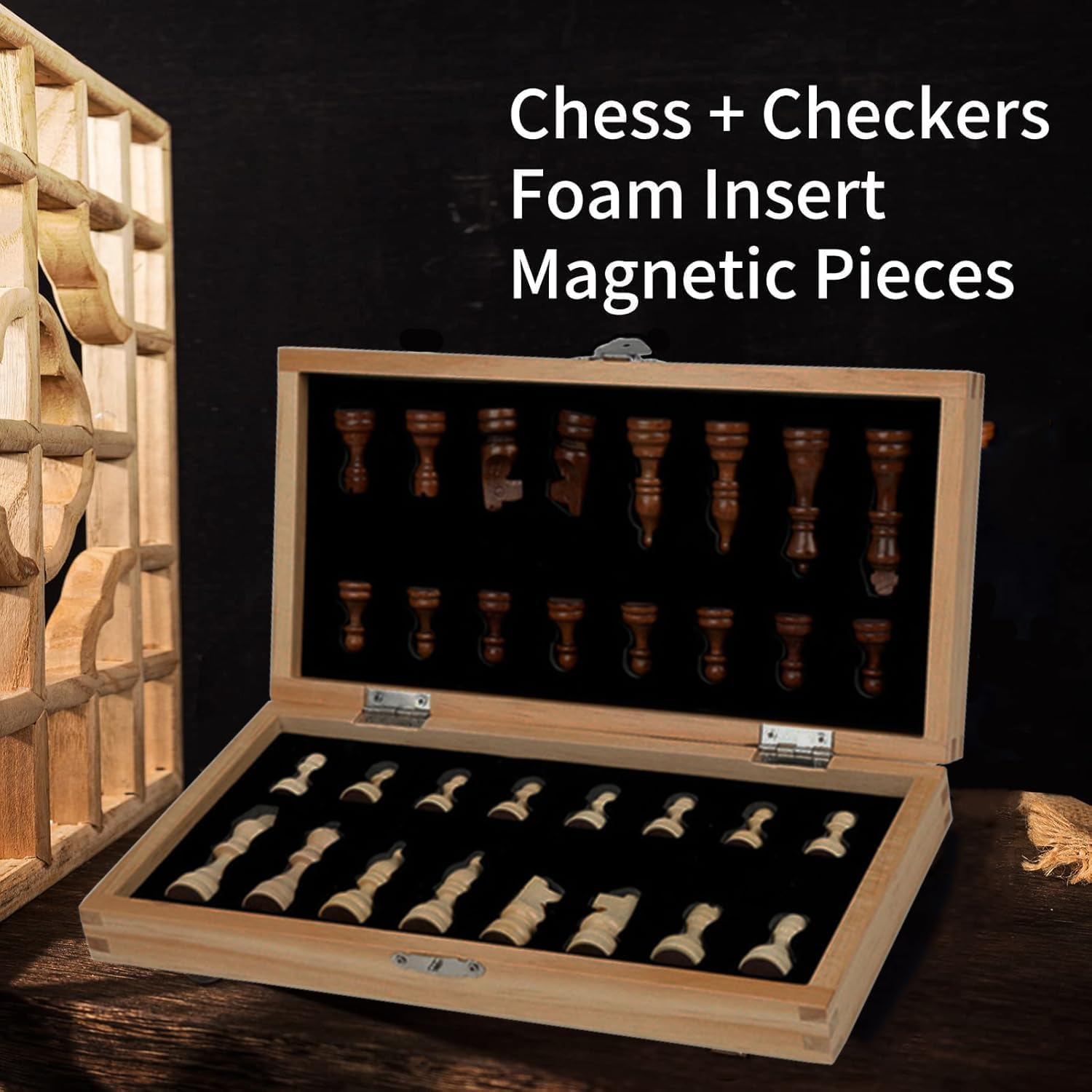 11.4 Inch Chess Sets, Magnetic Wooden Chess Set, Board Game for Adults and Kids, with 24 Cherkers Pieces Extra & 2 Extra Queens,Portable Travel Chess Board Game Sets image number 2