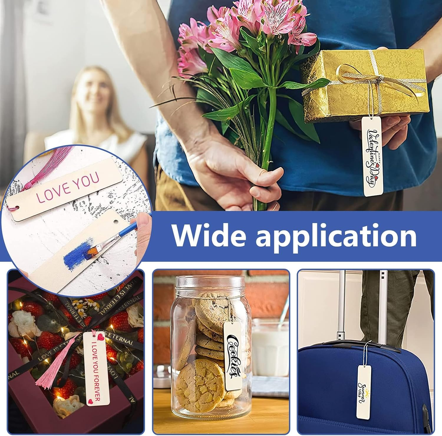 Wooden Bookmarks, 25 Pcs Blank with Holes and 25 Colorful Tassels - Gift Tags for Men, Women, Kids, Book Lovers, Engraving, Crafts image number 3