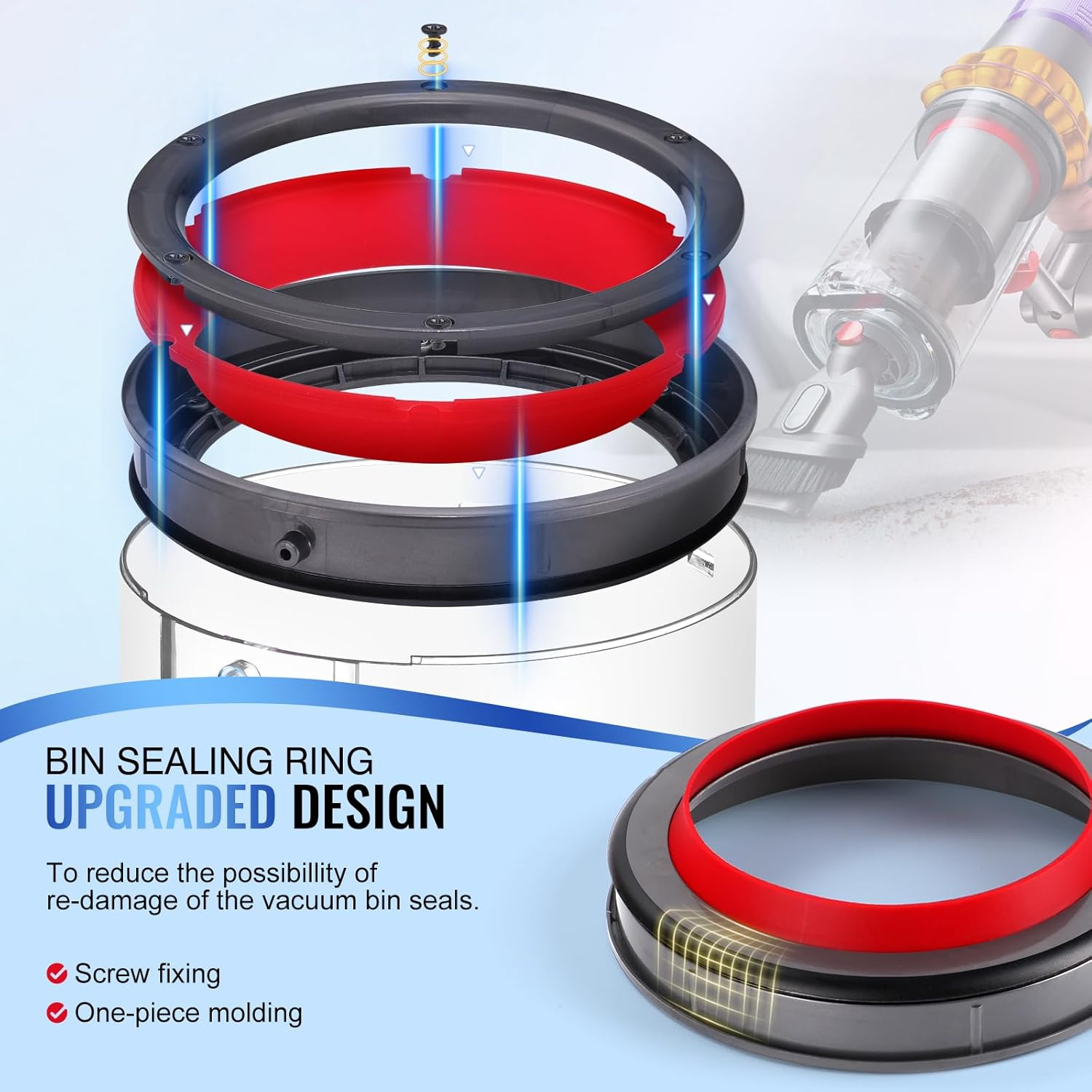 Upgraded Canister Compatible with Dyson V11 V15 SV14 SV15 SV22 Vacuum Cleaner Dust Bin, for Bin Part No. 970050-01 and Part No. 965443-01 with HEPA Filter