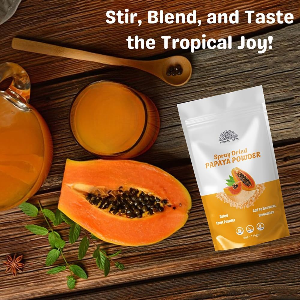 Papaya Fruit Powder 114 G | 100% Natural Papaya Powder for Juices, Smoothies, Milk Shakes, Fruit Salads | Free from Preservatives, Artificial Colors, | Vegan, Gluten-Free