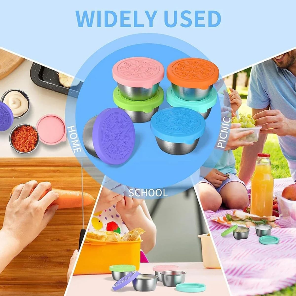 6Pcs/Set SUS304 Stainless Steel Salad Dressing Container with Leakproof Silicone Lids, Small Sauce Cups Condiment Containers for Lunch Bento Box, Picnic and Travel image number 6