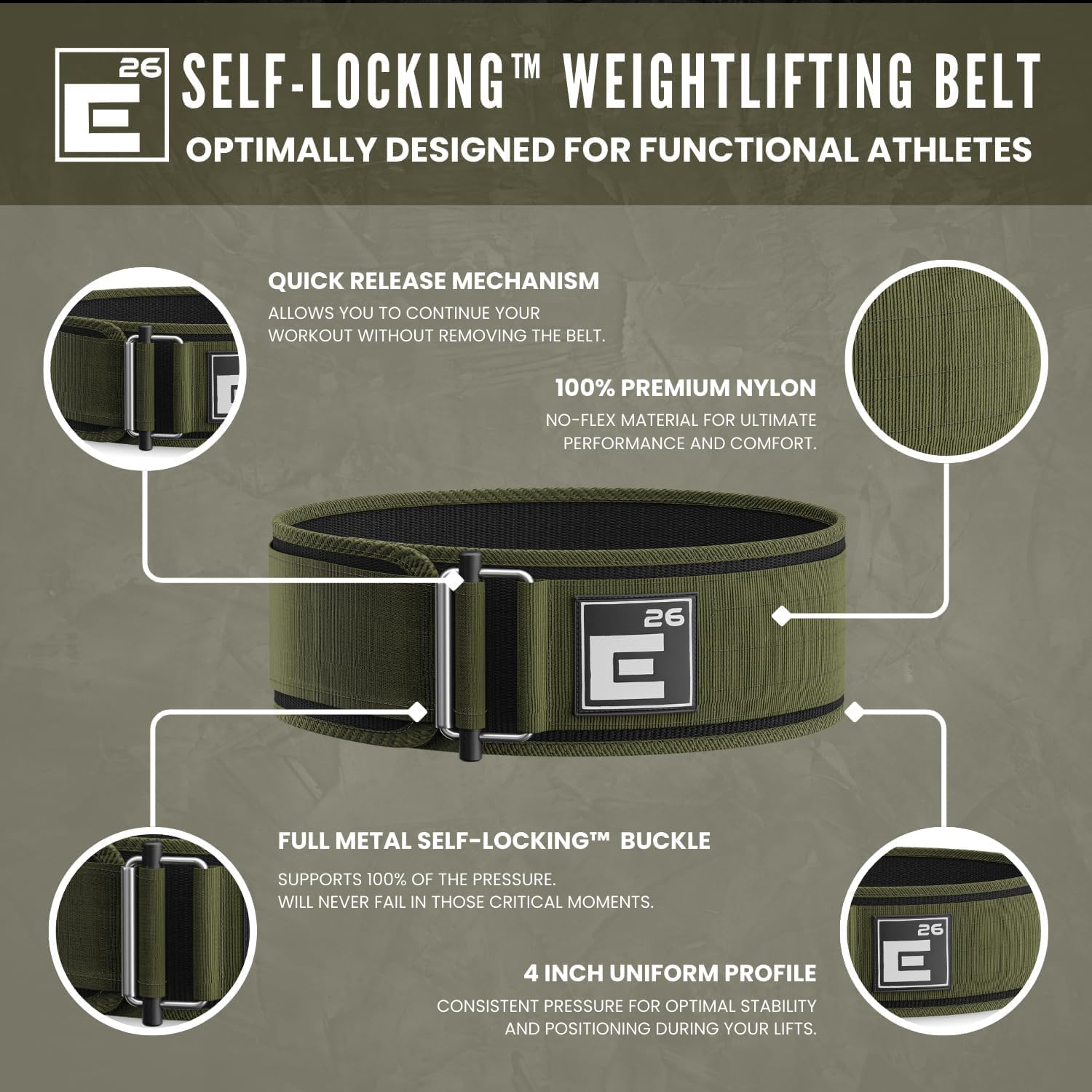 Self-Locking Weight Lifting Belt - Premium Weightlifting Belt for Serious Functional Fitness, Weight Lifting, and Olympic Lifting Athletes - Lifting Support for Men and Women - Deadlift Training Belt image number 4