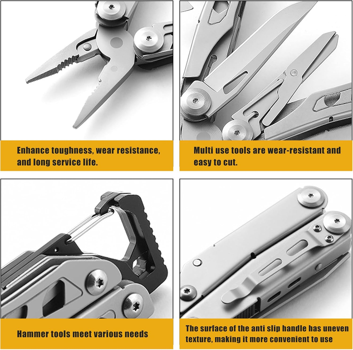 Multitool Pliers and Scissors, 13 in 1 Stainless Steel Portable Foldable Pocket Multi Tool, anti Slip Mini Camping Tool for Screwdriver, Bottle Opener (With Belt Clip) - With Belt Clip image number 6