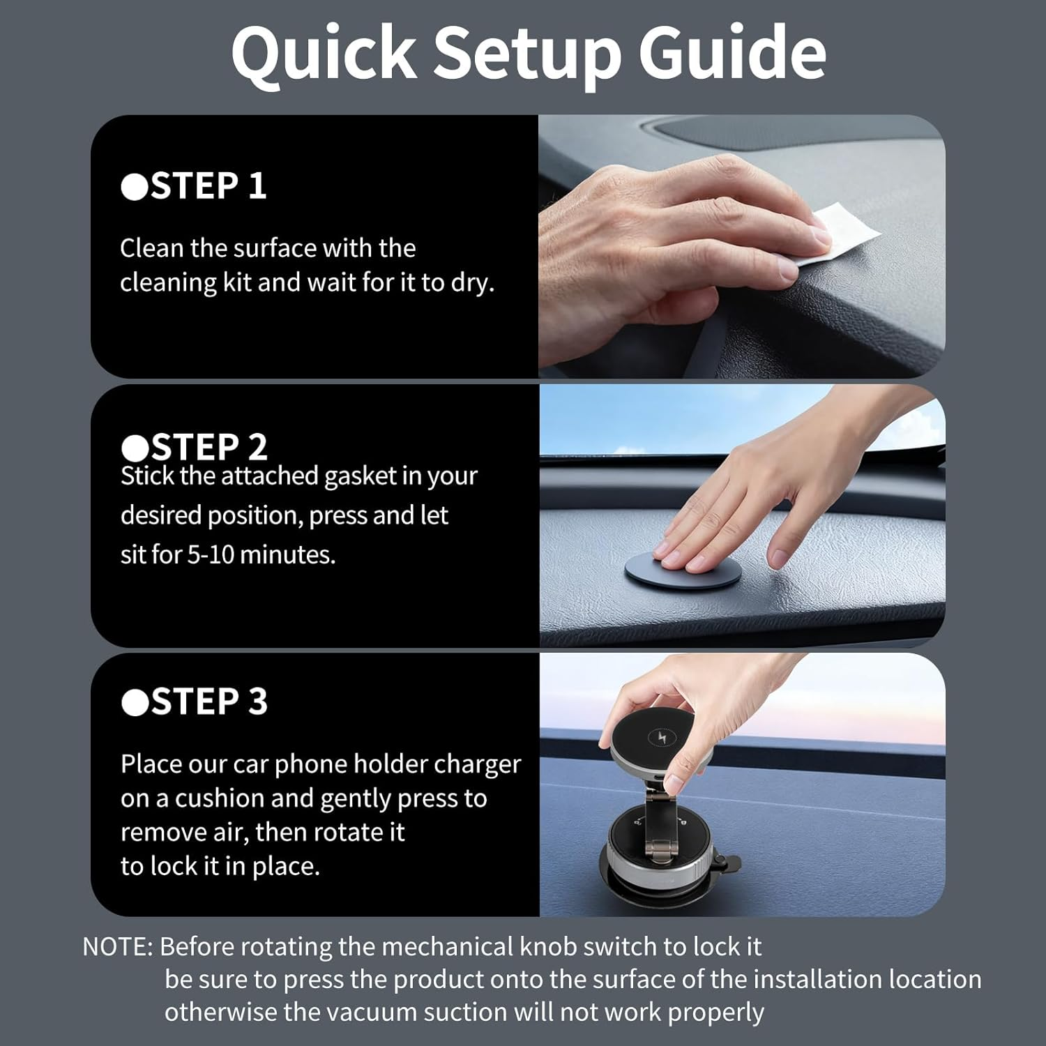 Car Phone Holder Charger-15W Fast Wireless Charging, 360&deg; Rotation Adjustable Magsafe Car Mount, 120LBS Strongest Vacuum Suction, 2800Gf Strong Magnetic Phone Holders for Iphone & Android