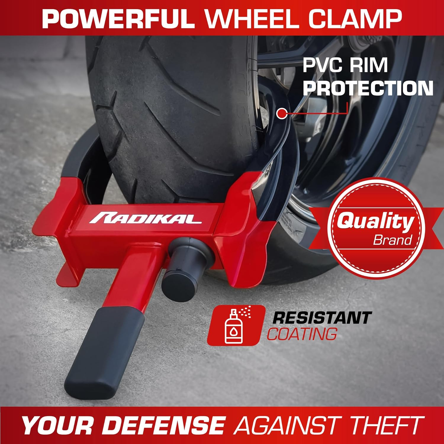 RADIKAL RK1001 Heavy Duty Wheel Clamp Lock, Adjustable 7,4-11,4In, High Security Lock, Anti-Scratch, Universal Wheel Car Boot anti Theft Lock Device for Vehicle Truck, Van, Golf Cart, Motorhome Camper image number 6