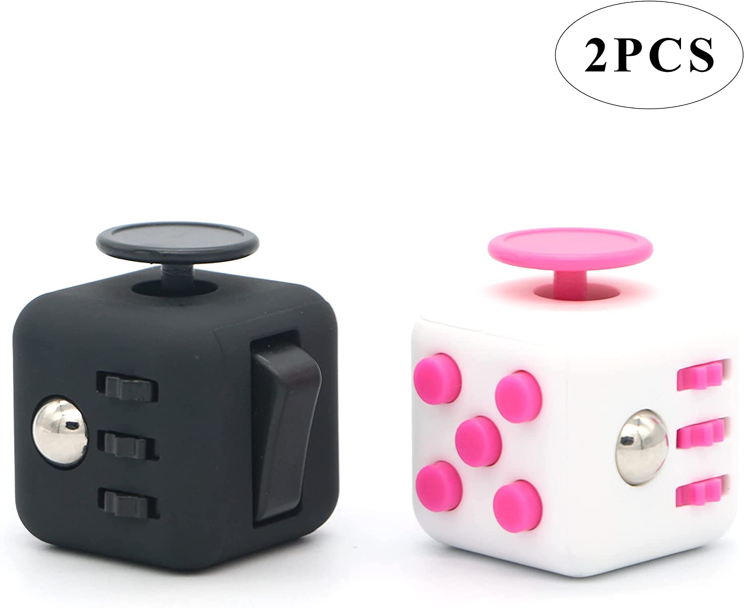 Fidget Cube 2PCS Stress Anxiety Pressure Relieving Toy Great for Adults and Children[Gift Idea][Relaxing Toy][Stress Reliever][Soft Material](1Pink&1Black) image number 3