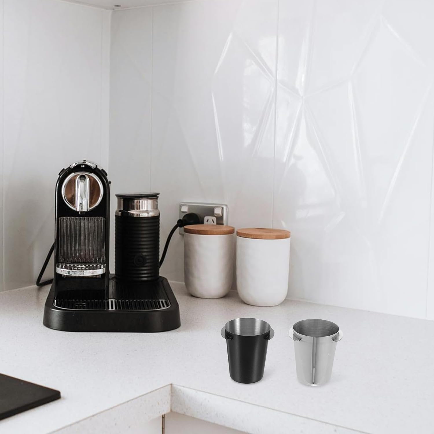 COOLHIYA 2Pcs Coffee Dosing Cup 58Mm- Stainless Steel Espresso Machine Dosing Cup - Mug Coffee Powder Feeder Part for Milk Tea Home Shops 58Mm