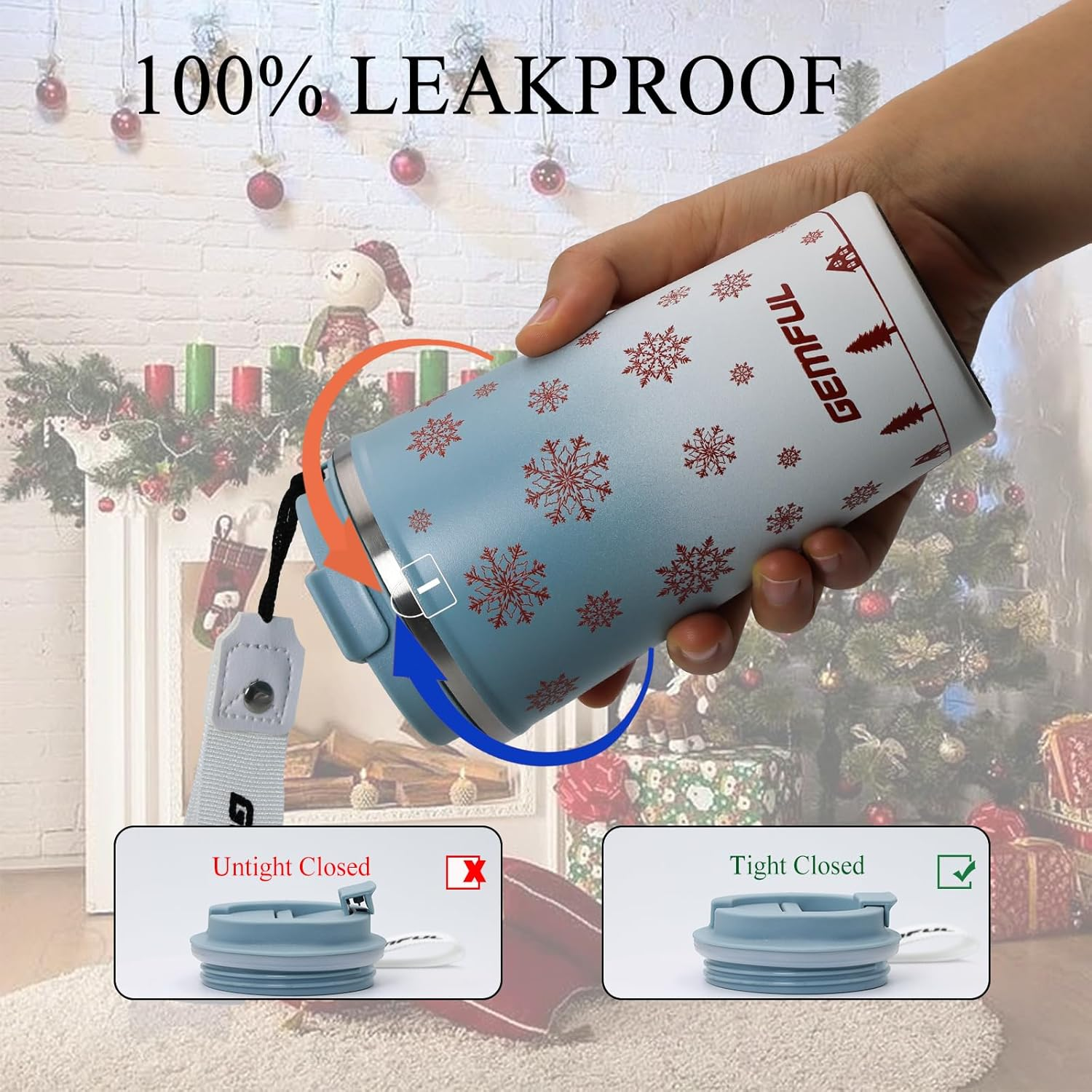 GEMFUL Christmas Coffee Tumbler Screw on Lid 510 Ml Stainless Steel Thermal for Women Friends or Coworker - 2 Pack(Blue+Red) image number 2