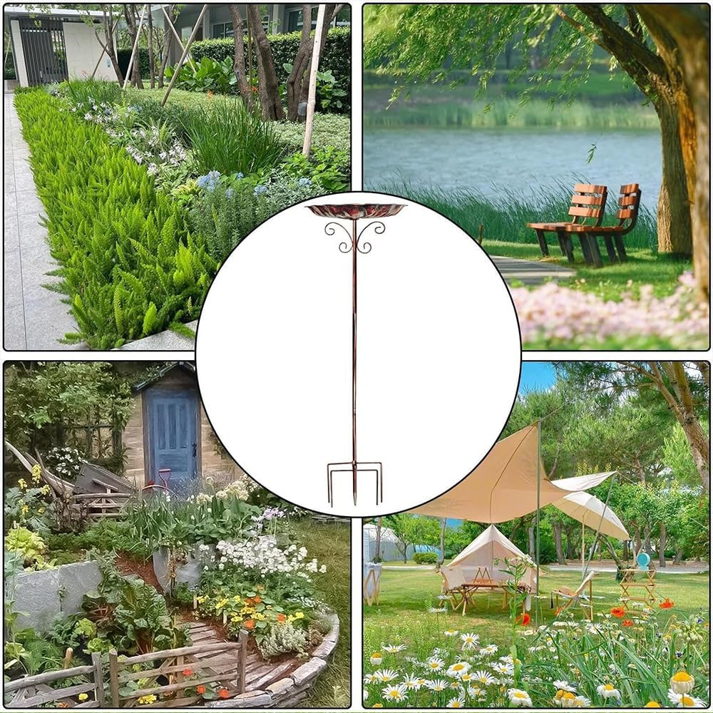 JIUSEGE Vintage Metal Bird Bath for Outdoors, Adjustable Standing Bird Feeder Bowl for Garden, Yard, Balcony & Patio, Decorative Outdoor Birdbath image number 5