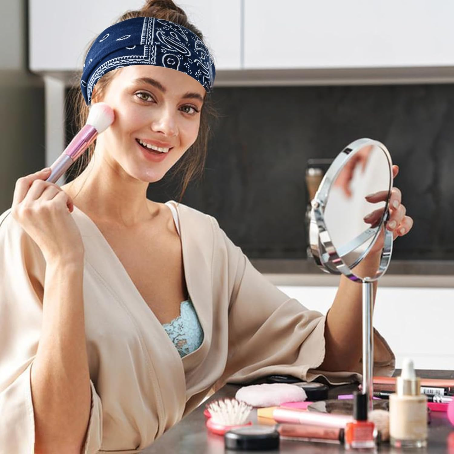 Culinavog Pack of 4 Boho Hair Bands, Wide Soft Headbands with Knotted Look, Elastic Headband for Yoga, Sports, Daily Life - Colourful Set Hair Accessories Women image number 5